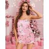 Ekouaer Satin Backless Ruffle Pajamas Silk Bow Ties Lingerie Set Wedding Bridal Party Sleepwear for Women(Christmas Pink)