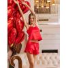 Ekouaer Satin Backless Ruffle Pajamas Silk Bow Ties Lingerie Set Wedding Bridal Party Sleepwear for Women(Red)