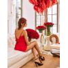 Ekouaer Satin Backless Ruffle Pajamas Silk Bow Ties Lingerie Set Wedding Bridal Party Sleepwear for Women(Red)