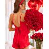 Ekouaer Satin Backless Ruffle Pajamas Silk Bow Ties Lingerie Set Wedding Bridal Party Sleepwear for Women(Red)