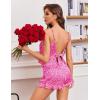 Ekouaer Satin Backless Ruffle Pajamas Silk Bow Ties Lingerie Set Wedding Bridal Party Sleepwear for Women(Rose Leopard)