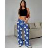 Ekouaer Women Pajama Pants Comfy Pj Bottom with Pockets Stretch Plaid Sleepwear(Blue Leopard Flower)