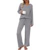Ekouaer Womens 2 Pack Pajama Set Long Sleeve Pajamas Top and Pants V Neck Pjs Set Soft Loungewear with Pockets(Black  Dark Grey)