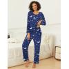 Ekouaer Womens 2 Pack Pajama Set Long Sleeve Pajamas Top and Pants V Neck Pjs Set Soft Loungewear with Pockets(Black  Moon &Stars-navy)