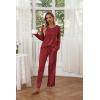 Ekouaer Womens 2 Pack Pajama Set Long Sleeve Pajamas Top and Pants V Neck Pjs Set Soft Loungewear with Pockets(Black  Wine Red)