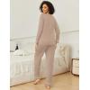 Ekouaer Womens 2 Pack Pajama Set Long Sleeve Pajamas Top and Pants V Neck Pjs Set Soft Loungewear with Pockets(Black Love khaki)