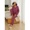Ekouaer Womens 2 Pack Pajama Set Long Sleeve Pajamas Top and Pants V Neck Pjs Set Soft Loungewear with Pockets(Black leopard Rose Black)