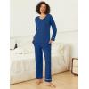 Ekouaer Womens 2 Pack Pajama Set Long Sleeve Pajamas Top and Pants V Neck Pjs Set Soft Loungewear with Pockets(Black navy Blue)