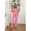 Ekouaer Womens 2 Pack Pajama Set Long Sleeve Pajamas Top and Pants V Neck Pjs Set Soft Loungewear with Pockets(Black pink)