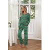 Ekouaer Womens 2 Pack Pajama Set Long Sleeve Pajamas Top and Pants V Neck Pjs Set Soft Loungewear with Pockets(Green Christmas Snowflake  Red Christmas Elk)