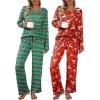 Ekouaer Womens 2 Pack Pajama Set Long Sleeve Pajamas Top and Pants V Neck Pjs Set Soft Loungewear with Pockets(Green Christmas Snowflake  Red Christmas Elk)