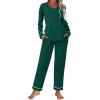 Ekouaer Womens 2 Pack Pajama Set Long Sleeve Pajamas Top and Pants V Neck Pjs Set Soft Loungewear with Pockets(Lake Green purple)