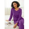 Ekouaer Womens 2 Pack Pajama Set Long Sleeve Pajamas Top and Pants V Neck Pjs Set Soft Loungewear with Pockets(Lake Green purple)