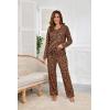 Ekouaer Womens 2 Pack Pajama Set Long Sleeve Pajamas Top and Pants V Neck Pjs Set Soft Loungewear with Pockets(Leopard black)