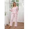 Ekouaer Womens 2 Pack Pajama Set Long Sleeve Pajamas Top and Pants V Neck Pjs Set Soft Loungewear with Pockets(Leopard-rose Pink cherry Pink)