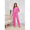Ekouaer Womens 2 Pack Pajama Set Long Sleeve Pajamas Top and Pants V Neck Pjs Set Soft Loungewear with Pockets(Leopard-rose Pink cherry Pink)