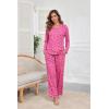 Ekouaer Womens 2 Pack Pajama Set Long Sleeve Pajamas Top and Pants V Neck Pjs Set Soft Loungewear with Pockets(Leopard-rose Pink cherry Pink)