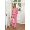 Ekouaer Womens 2 Pack Pajama Set Long Sleeve Pajamas Top and Pants V Neck Pjs Set Soft Loungewear with Pockets(Light Blue Star  Pink)