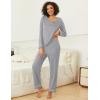 Ekouaer Womens 2 Pack Pajama Set Long Sleeve Pajamas Top and Pants V Neck Pjs Set Soft Loungewear with Pockets(Light Grey black)
