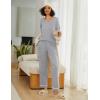 Ekouaer Womens 2 Pack Pajama Set Long Sleeve Pajamas Top and Pants V Neck Pjs Set Soft Loungewear with Pockets(Light Grey love Navy Blue)