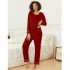 Ekouaer Womens 2 Pack Pajama Set Long Sleeve Pajamas Top and Pants V Neck Pjs Set Soft Loungewear with Pockets(Light Grey wine Red)