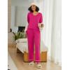 Ekouaer Womens 2 Pack Pajama Set Long Sleeve Pajamas Top and Pants V Neck Pjs Set Soft Loungewear with Pockets(Navy Blue rose)