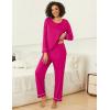 Ekouaer Womens 2 Pack Pajama Set Long Sleeve Pajamas Top and Pants V Neck Pjs Set Soft Loungewear with Pockets(Navy Blue rose)
