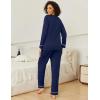 Ekouaer Womens 2 Pack Pajama Set Long Sleeve Pajamas Top and Pants V Neck Pjs Set Soft Loungewear with Pockets(Navy Blue rose)