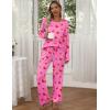 Ekouaer Womens 2 Pack Pajama Set Long Sleeve Pajamas Top and Pants V Neck Pjs Set Soft Loungewear with Pockets(Pink Love  Purple)