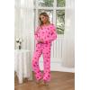 Ekouaer Womens 2 Pack Pajama Set Long Sleeve Pajamas Top and Pants V Neck Pjs Set Soft Loungewear with Pockets(Pink Love  Purple)