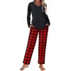 Ekouaer Womens 2 Pack Pajama Set Long Sleeve Pajamas Top and Pants V Neck Pjs Set Soft Loungewear with Pockets(Plaid-red&black plaid-black&white)