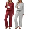 Ekouaer Womens 2 Pack Pajama Set Long Sleeve Pajamas Top and Pants V Neck Pjs Set Soft Loungewear with Pockets(Wine Red  Light Gray)