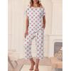 Ekouaer Women’s Capri Pajama Sets Print Short Sleeve Sleepwear Top and Capri Pants Soft Loungewear with Pocket(Diamond Silhouette Flower)