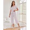 Ekouaer Women’s Capri Pajama Sets Print Short Sleeve Sleepwear Top and Capri Pants Soft Loungewear with Pocket(Diamond Silhouette Flower)