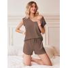 Ekouaer Womens Pajama Sets 2 Piece Lounge Sets Comfy Short Sleeve Tops and Shorts Cute Pjs Outfits Set S-XXL(Brown)