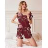 Ekouaer Womens Pajama Sets 2 Piece Lounge Sets Comfy Short Sleeve Tops and Shorts Cute Pjs Outfits Set S-XXL(Floral Wine)