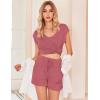 Ekouaer Womens Pajama Sets 2 Piece Lounge Sets Comfy Short Sleeve Tops and Shorts Cute Pjs Outfits Set S-XXL(Purple Red)