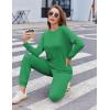 Ekouaer Women’s Pajama Sets Casual 2Pcs Sleepwear Long Sleeve Pullover Tops Long Joggers Pants with Pockets(Rib-green)