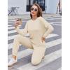 Ekouaer Women’s Pajama Sets Casual 2Pcs Sleepwear Long Sleeve Pullover Tops Long Joggers Pants with Pockets(Rib-light Khaki)