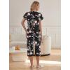Ekouaer Womens Pajama Sets Ruffle Short Sleeve Sleepwear Top and Capri Pants Pjs Set Comfy 2 Piece Lounge Set S-XXL(Floral Black Pink)