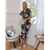 Ekouaer Womens Pajama Sets Ruffle Short Sleeve Sleepwear Top and Capri Pants Pjs Set Comfy 2 Piece Lounge Set S-XXL(Floral Black Pink)