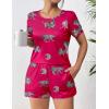 Ekouaer Women’s Pajama Sets Short Sleeve Pjs 2 Piece Top and Shorts Sleepwear Comfy Soft Lounge Sets with Pockets(Hot Pink Animal Print)