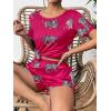 Ekouaer Women’s Pajama Sets Short Sleeve Pjs 2 Piece Top and Shorts Sleepwear Comfy Soft Lounge Sets with Pockets(Hot Pink Animal Print)