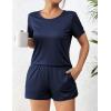 Ekouaer Women’s Pajama Sets Short Sleeve Pjs 2 Piece Top and Shorts Sleepwear Comfy Soft Lounge Sets with Pockets(Navy Blue)