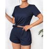 Ekouaer Women’s Pajama Sets Short Sleeve Pjs 2 Piece Top and Shorts Sleepwear Comfy Soft Lounge Sets with Pockets(Navy Blue)
