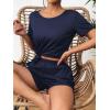 Ekouaer Women’s Pajama Sets Short Sleeve Pjs 2 Piece Top and Shorts Sleepwear Comfy Soft Lounge Sets with Pockets(Navy Blue)