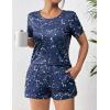 Ekouaer Women’s Pajama Sets Short Sleeve Pjs 2 Piece Top and Shorts Sleepwear Comfy Soft Lounge Sets with Pockets(Navy Blue Sky)
