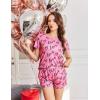 Ekouaer Women’s Pajama Sets Short Sleeve Pjs 2 Piece Top and Shorts Sleepwear Comfy Soft Lounge Sets with Pockets(Pink Love)