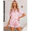 Ekouaer Womens Satin Pajamas Set 2 Piece Button Down Silk Pjs Ruffle Short Sleeve Shorts Set Notch Collar Sleepwear(Pink White Stripes)