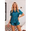 Ekouaer Womens Satin Pajamas Set Button Down 2 Piece Silk Pjs Shorts Set Ruffle Lingerie Notch Collar Sleepwear(Dark Green)